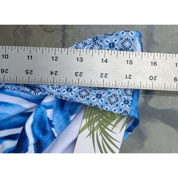 NEW Bikini Bottom Women’s 16 Tropical Escape Twist Waist Blue Tropical Print - Picture 5 of 6